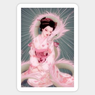 Geisha and white dragon 94005 Sticker